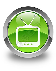 电视图标光亮的绿色圆环按钮展示广播居住视频阴影娱乐车站白色网络手表图片
