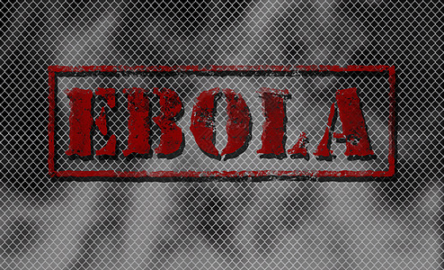 黑白背景上的 EBOLA 红色字警告风险疾病症状高频疫苗预防治疗治愈颅骨图片