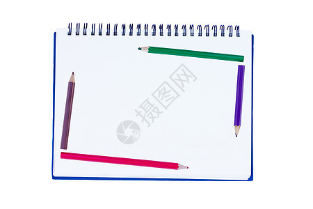 带有金属螺旋和4个蜡笔的空白笔记本活页夹软垫公告教育笔记商业笔记纸字帖工作床单图片