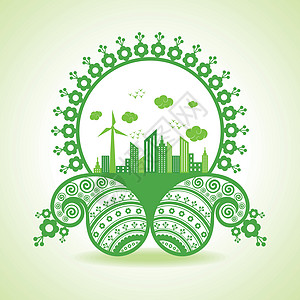 生态概念-生态城市景观与佩斯利设计股票矢量图片