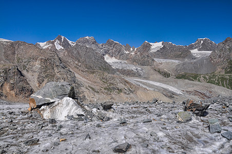 吉尔吉斯斯坦天生省远足风景旅行顶峰冰川阳光岩石山脉全景丘陵图片