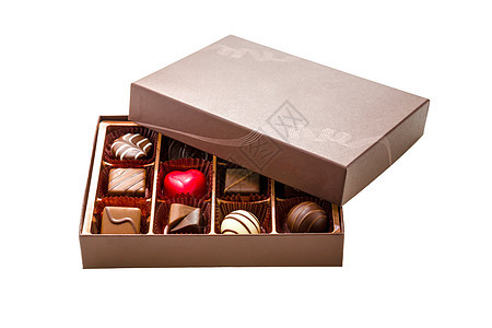 巧克力和各种巧克力的棕色盒白色棕色念日礼物可可甜点盒子牛奶糖果红色图片