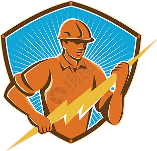 电动建筑工人翻新改造力量电力架男人安全帽线工零售商工人艺术品插图闪电图片