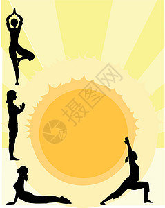 瑜伽活动太阳冥想活力海报女性姿势黄色背景图片