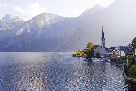 奥地利Hallstastat假期世界村庄游客天堂天空建筑物旅游旅行教会图片