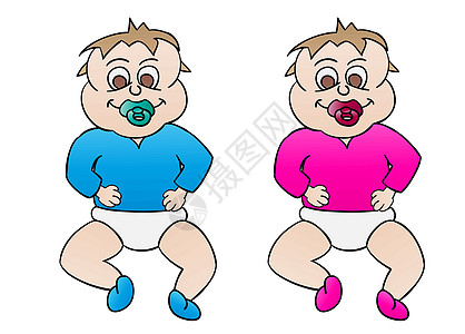 两个婴儿女孩孩子喜悦白色双胞胎卡通片儿童乐趣蓝色庆典图片