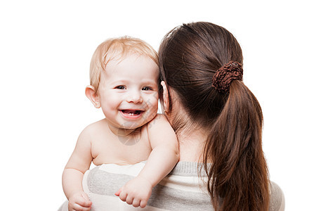 爱的母亲抱着小新生儿 微笑的婴儿孩子图片