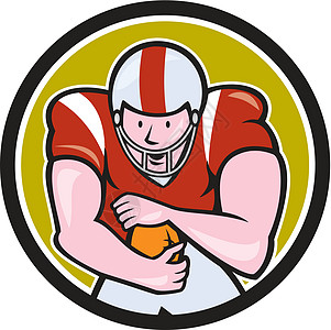 美国足球跑回圆环的卡通艺术品卡通片回电男性帽子运动圆圈男人抵御橄榄球图片