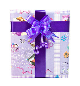 带大弓彩带的礼品盒展示纸板紫色念日长方形蓝色白色盒子材料生日图片