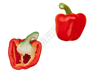 红甜辣椒两半红辣椒蔬菜红色叶子健康食物活力香料橙子产品图片