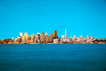 旧金山市风景 从宝藏岛看出来建筑旅游地标金融景观海洋城市建筑学办公室市中心背景图片