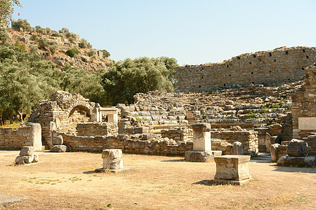 Iasos 古代城古董火鸡旅行石头建筑学水平城市历史旅游剧院背景图片