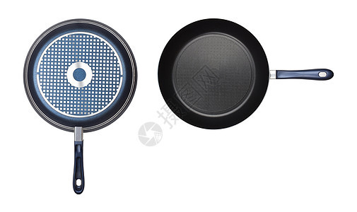 两煎锅隔离炊具金属餐具厨具厨房白色黑色油炸平底锅照片图片