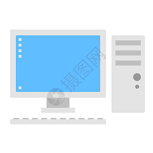 电脑图标办公室白色键盘按钮监视器屏幕嘲笑展示桌面桌子图片