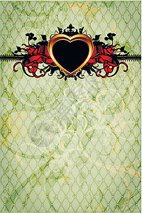 心脏框架装饰红色漩涡树叶曲线绿色风格插图卷曲黑色图片