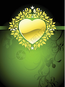 心脏框架绿色装饰星星风格植物灯光花圈曲线插图创造力图片
