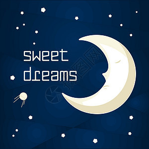 卡通睡月月彗星天空孩子微笑明信片蓝色月亮插图卡通片天文学图片