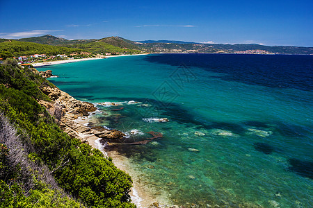 地中海 希腊海滨和希腊海边海岸线旅游阳光蓝色旅行海滩天空海景天蓝色全景图片
