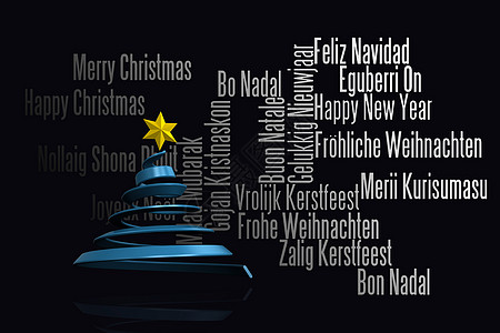 蓝色圣诞树设计复合图象绘图国际数字语言星星英语螺旋计算机问候语装饰品图片