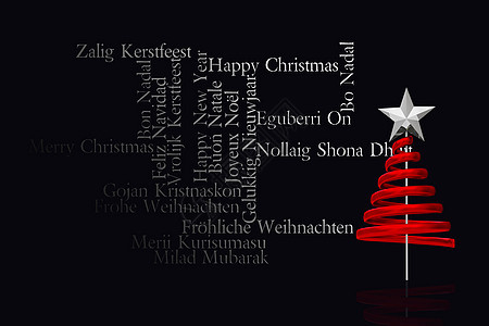 红色圣诞树螺旋形设计复合图像数字绘图螺旋语言问候语装饰品计算机星星国际英语背景图片