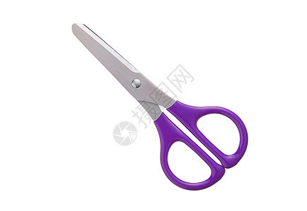 白色背景的紫外线塑料手柄特写剪刀金属工艺紫色工具剪切图片