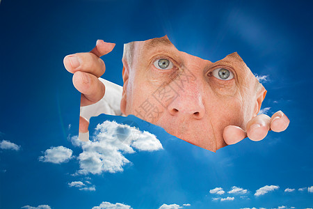 老年人通过撕裂寻找的复合形象绘图蓝色阳光白色表情男性数字计算机太阳多云图片