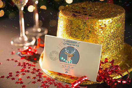 缔约方表格上20152015年卡数字长笛计算机庆典绘图金子纸屑庆祝新年卡片图片