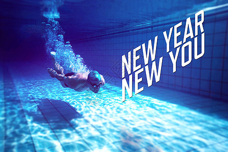 由他自己进行健身游泳训练的复合形象游泳池游泳镜中心休闲身体健身房游泳者生活方式新年水池图片