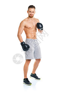 运动有吸引力的男子穿着白衣拳击手套训练戒指力量培训师盒子冒充教练拳击手运动员男性图片