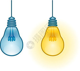 灯泡开关静物力量活力技术玻璃黄色照明蓝色背景图片