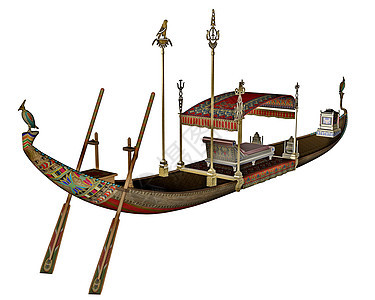 埃及神圣的皇座驳船  3D王座插图金子国王女王古董红色运河上帝法老背景图片