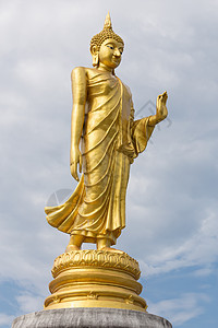 常年佛像雕像金子佛教徒崇拜宗教文化建筑雕塑寺庙蓝色精神背景图片