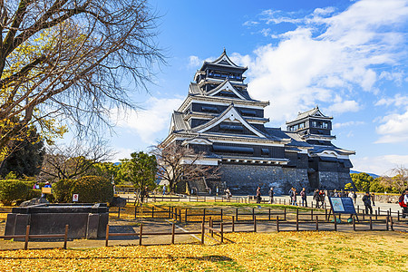 日本熊本城堡江户旅游传统蓝色建筑学建筑绿色地标天空旅行图片