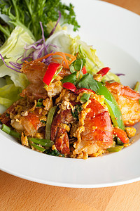 泰国Jumbo虾沙拉热带贝类营养甲壳海鲜午餐动物盘子辣椒香料图片