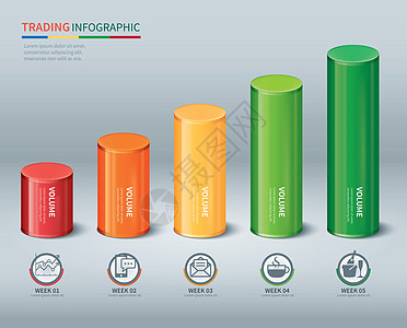 圆柱形条交易量插图报告统计贸易圆柱形金融市场体积进步库存图片