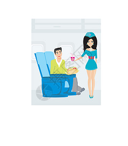 乘坐飞机的乘客插图服务员卡通片商业闲暇旅行运输茶点艺术旅游图片