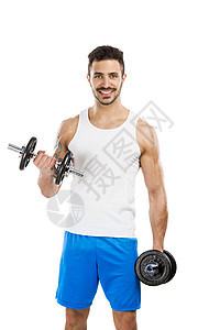 运动人举重权重肌肉锻炼健身房男性拉丁运动员身体重量训练图片