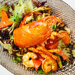 意大利风格的龙虾沙拉食物动物海鲜盘子烟草小龙虾贝类烹饪美食午餐图片