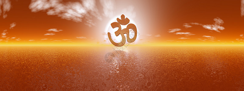 Aum 符号  3D冥想精神佛教徒脉轮红色天空宗教插图上帝日落图片