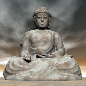 佛像  三维制成棕色佛教徒上帝咒语冥想天空石头精神插图日落图片