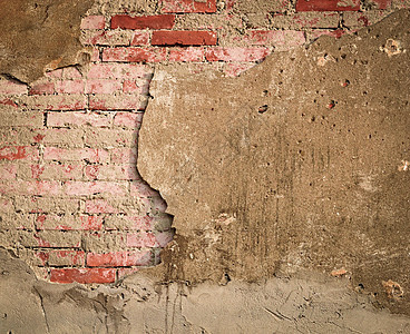 旧砖墙裂缝建筑房子风化白色古董石膏红色材料水泥图片