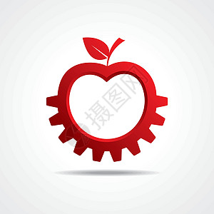 红苹果制齿轮形状 商业技术符号存货矢量图片