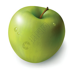 绿苹果绿色诱惑插图圆形水果叶子阴影活力食物背景图片