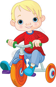 骑三轮车的男孩司机插图幸福运输传单海报卡片艺术免版税乐趣图片