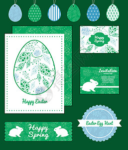 矢量抽象蓝叶和绿叶 一套复活节卡 标签背景图片