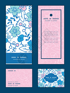 矢量蓝色和粉色和服花朵垂直框架图案邀请问候 RSVP 和感谢卡套装派对小册子樱花订婚艺术花园季节包装感激植物群图片
