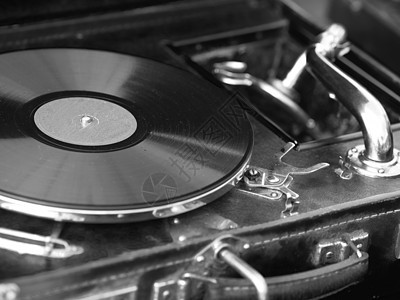 Retro 记录播放器音乐娱乐黑色白色玩家技术留声机磁盘转盘纺纱图片