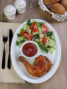 烤鸡洞美食营养地盘子炙烤油炸大腿午餐肉汁蔬菜餐具图片