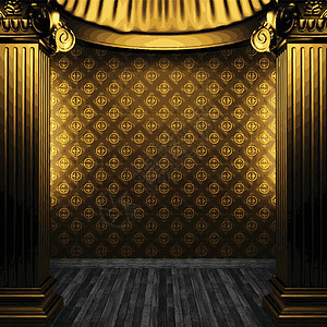 矢量铜柱和瓷砖墙装饰柱子瓷砖金子光泽度制品古董房间建筑装饰品图片