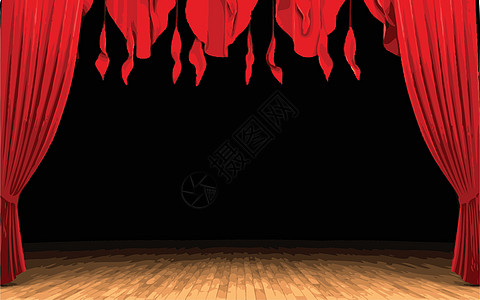 红天鹅绒幕帘打开场景剧场红色观众歌剧布料窗帘织物艺术气氛播音员图片